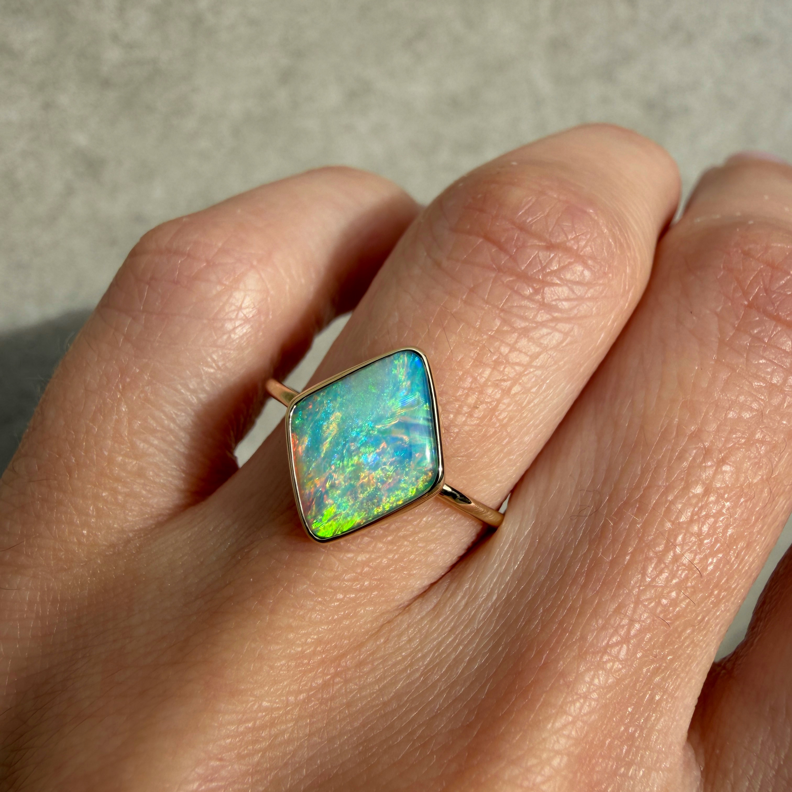 14K Yellow gold ring with Australian Crystal Opal SZ 7 - Image 13