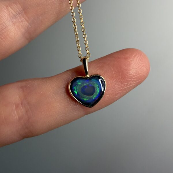 14K Yellow gold pendant with Australian Black Opal heart