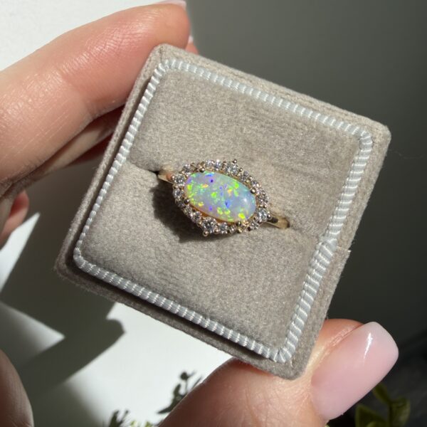 14K Yellow gold ring with Australian Dark Opal and Diamonds SZ 7