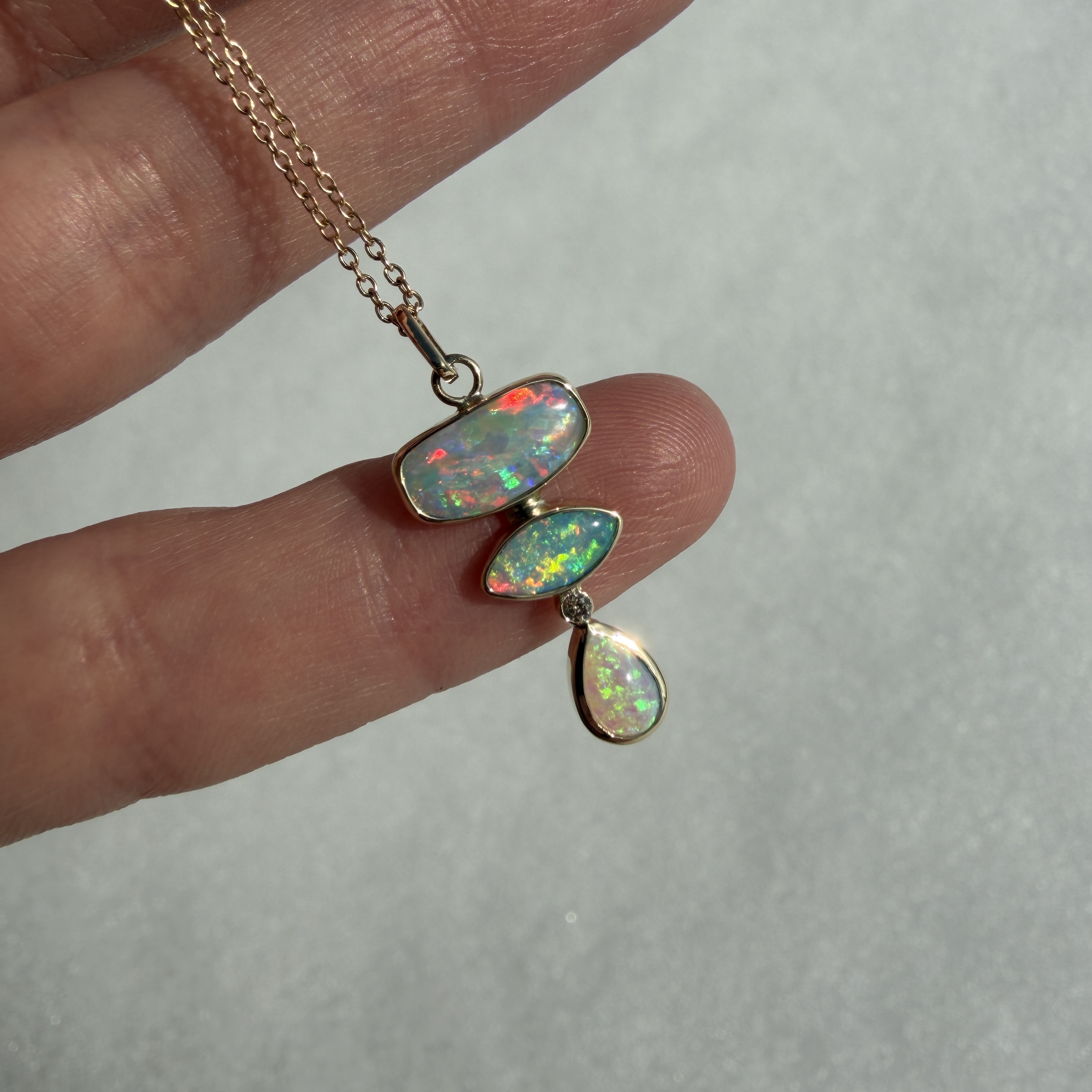 14K Yellow gold pendant with Australian Crystal Opals and Champagne Diamond - Image 4