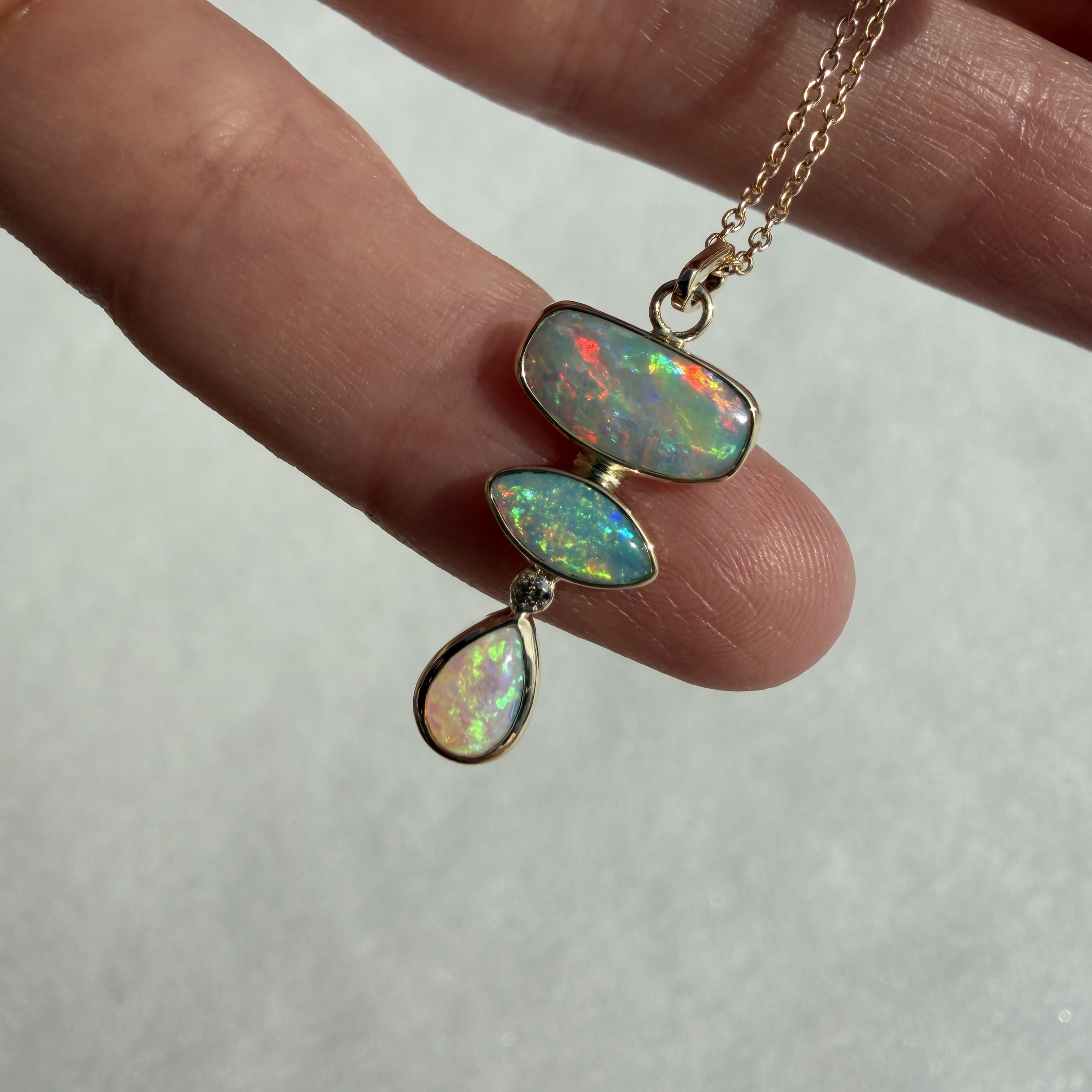 14K Yellow gold pendant with Australian Crystal Opals and Champagne Diamond - Image 5