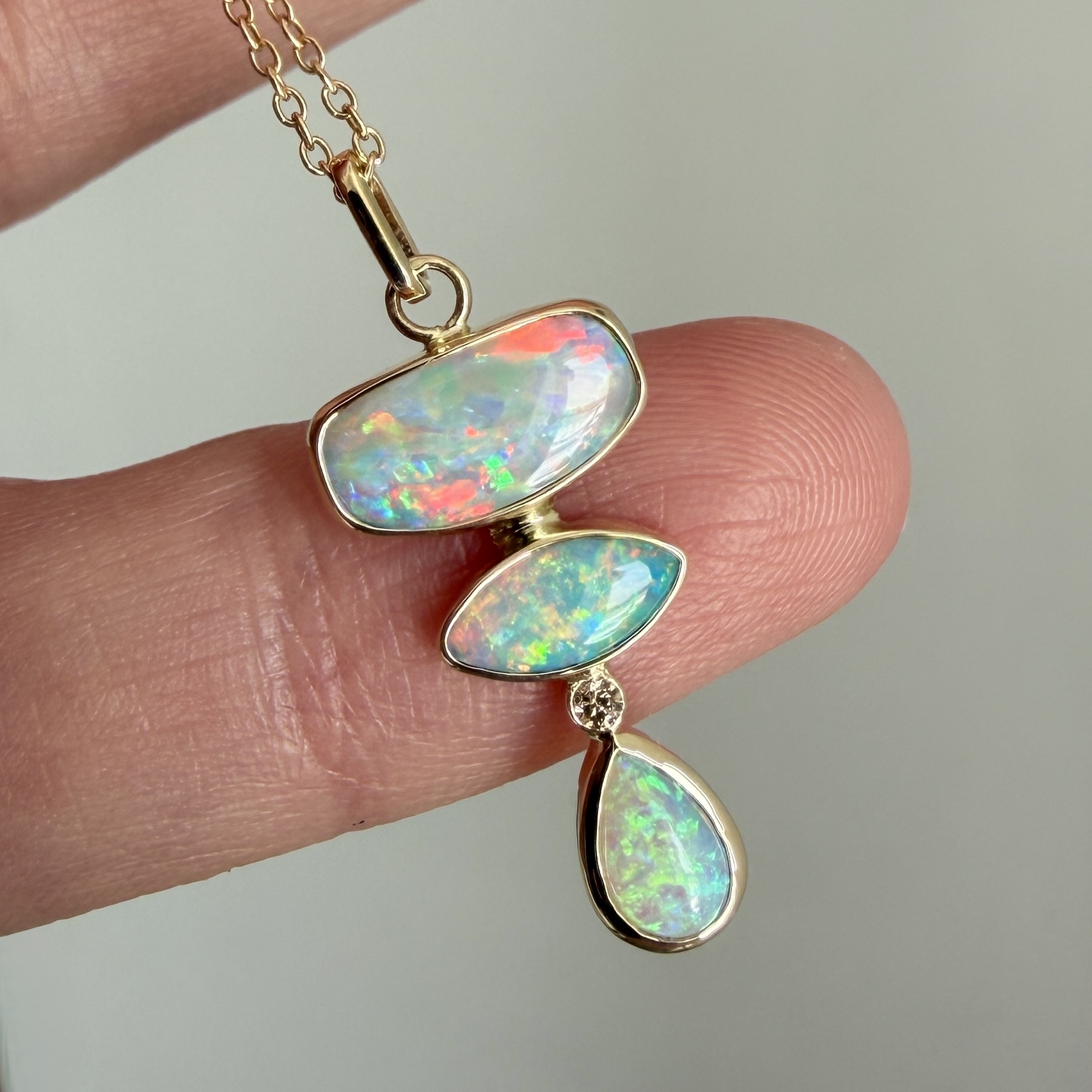 14K Yellow gold pendant with Australian Crystal Opals and Champagne Diamond - Image 6