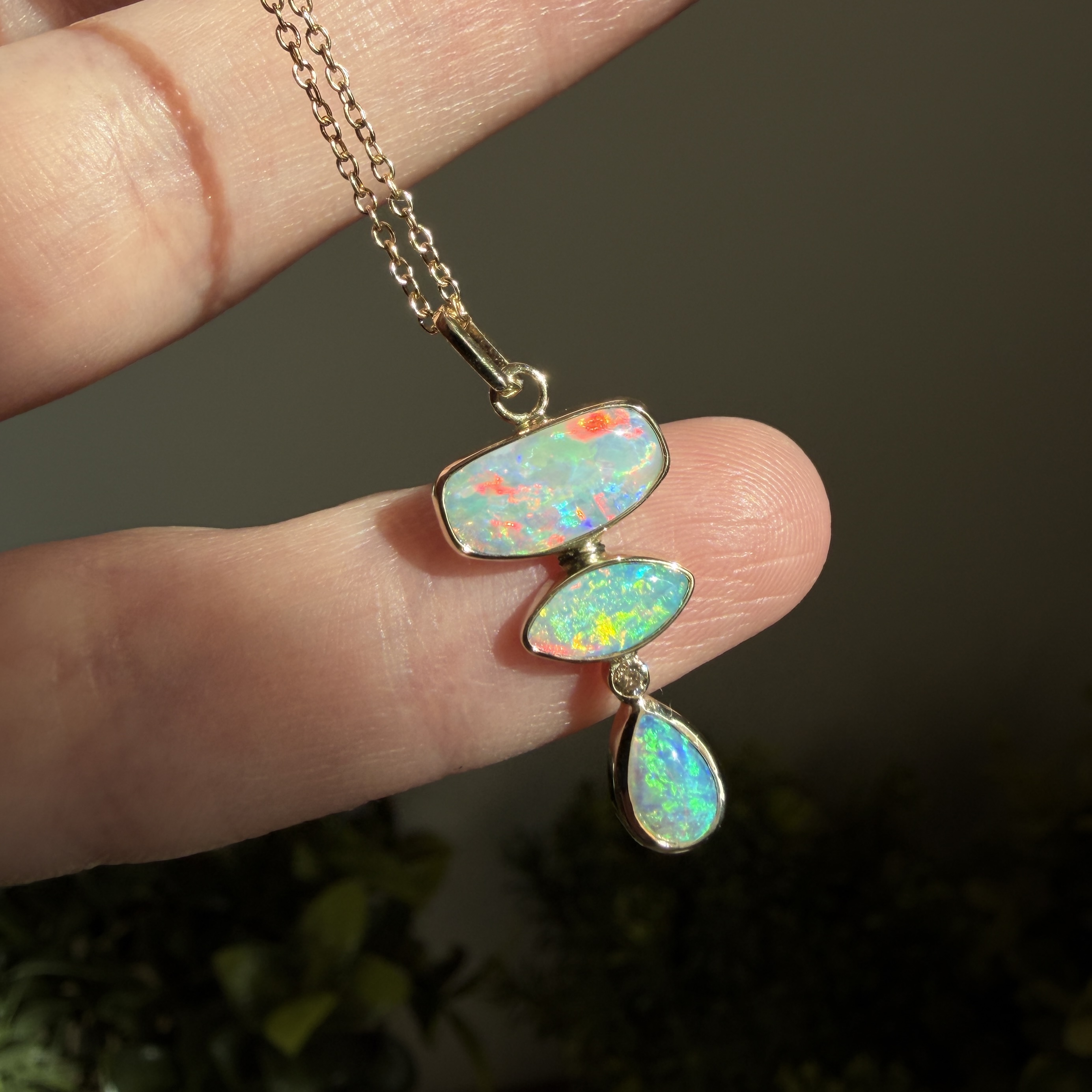 14K Yellow gold pendant with Australian Crystal Opals and Champagne Diamond - Image 7