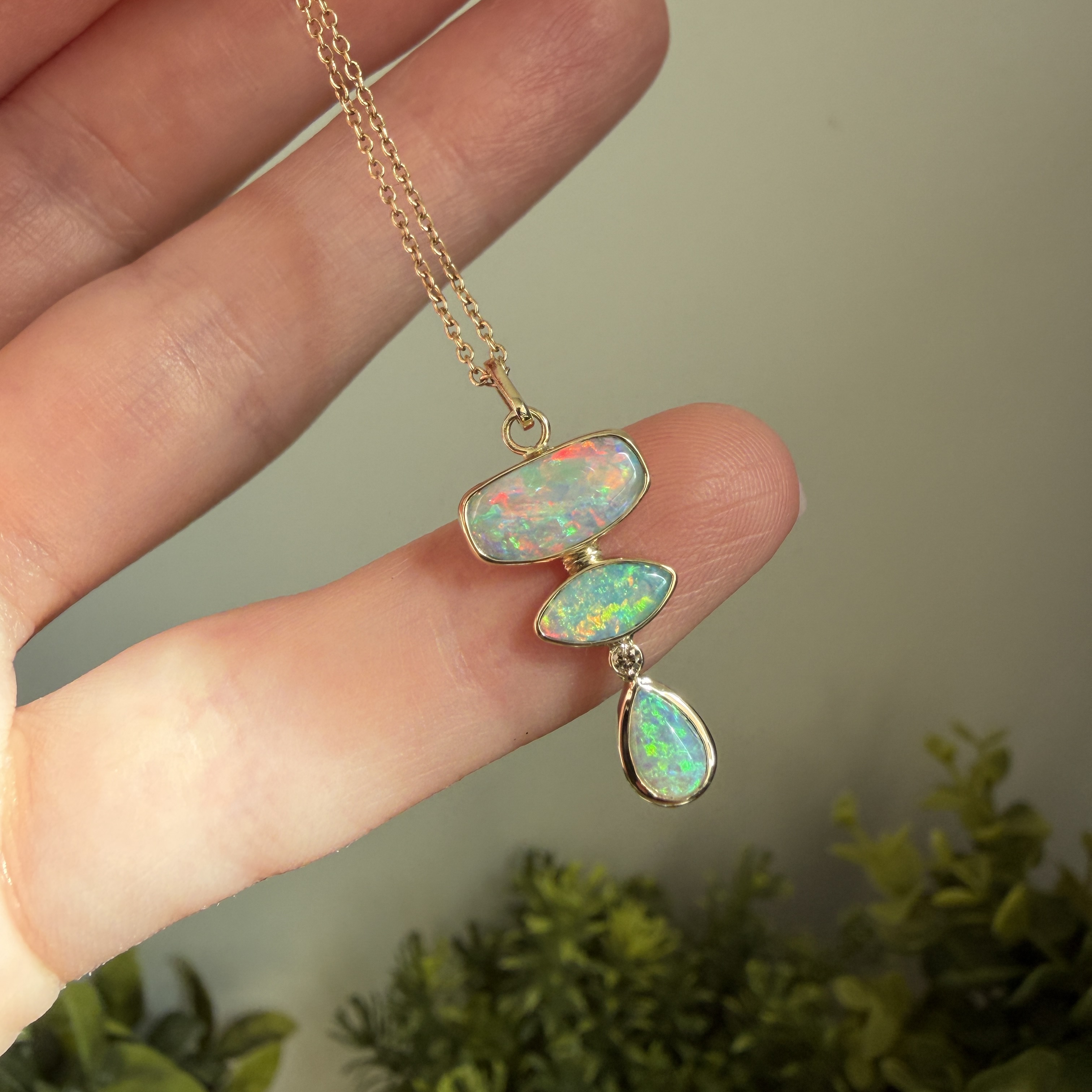 14K Yellow gold pendant with Australian Crystal Opals and Champagne Diamond - Image 10