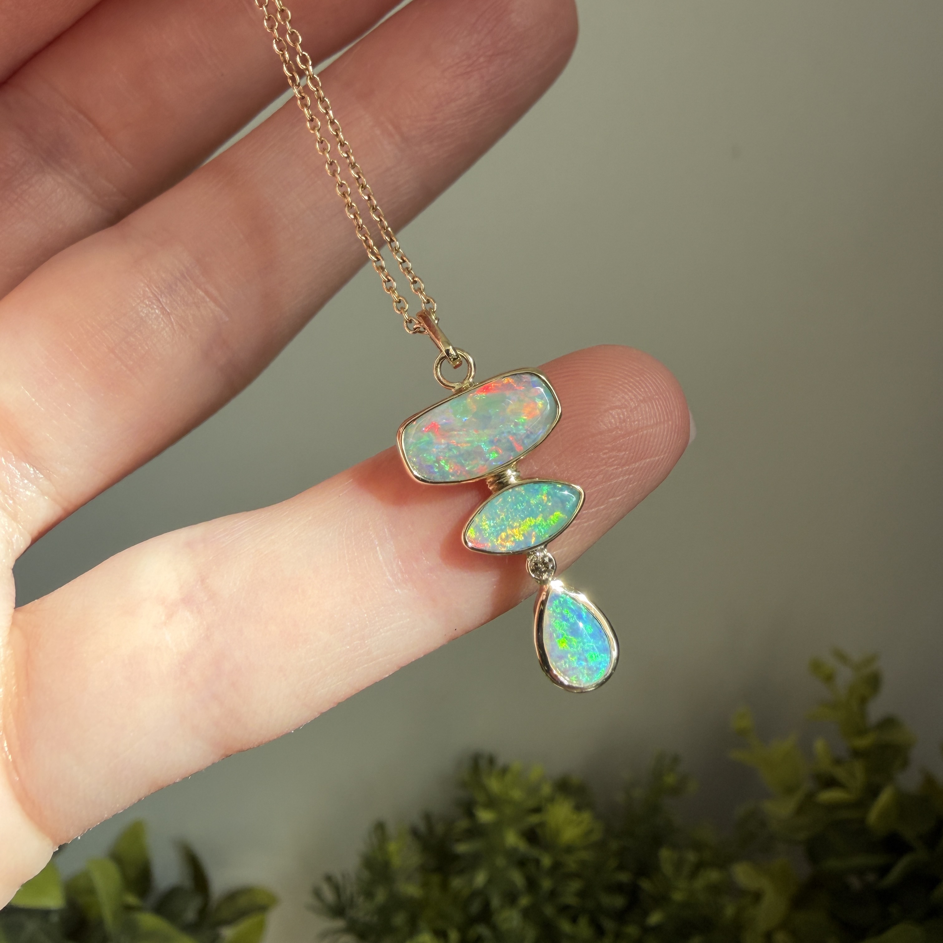 14K Yellow gold pendant with Australian Crystal Opals and Champagne Diamond - Image 11