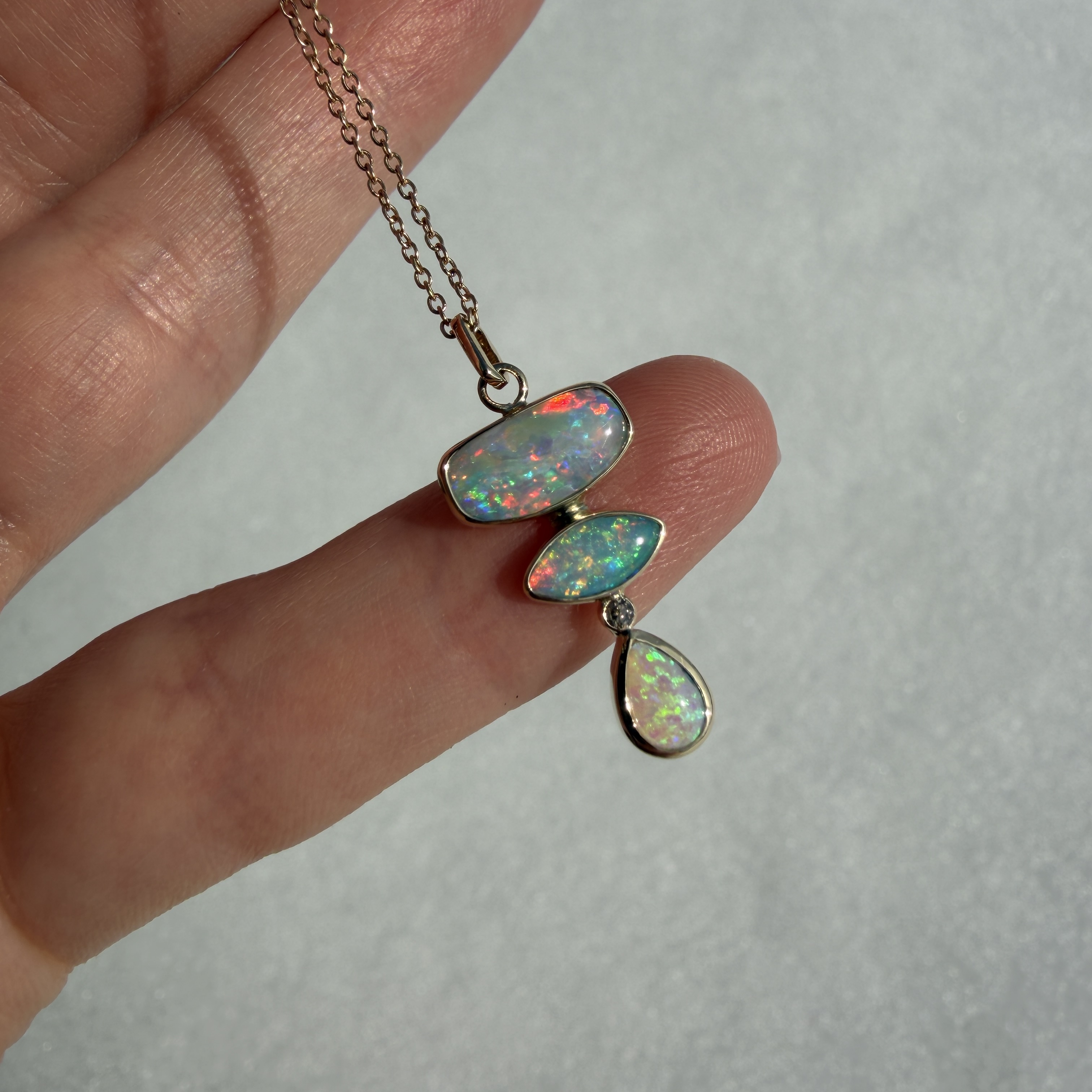 14K Yellow gold pendant with Australian Crystal Opals and Champagne Diamond - Image 12