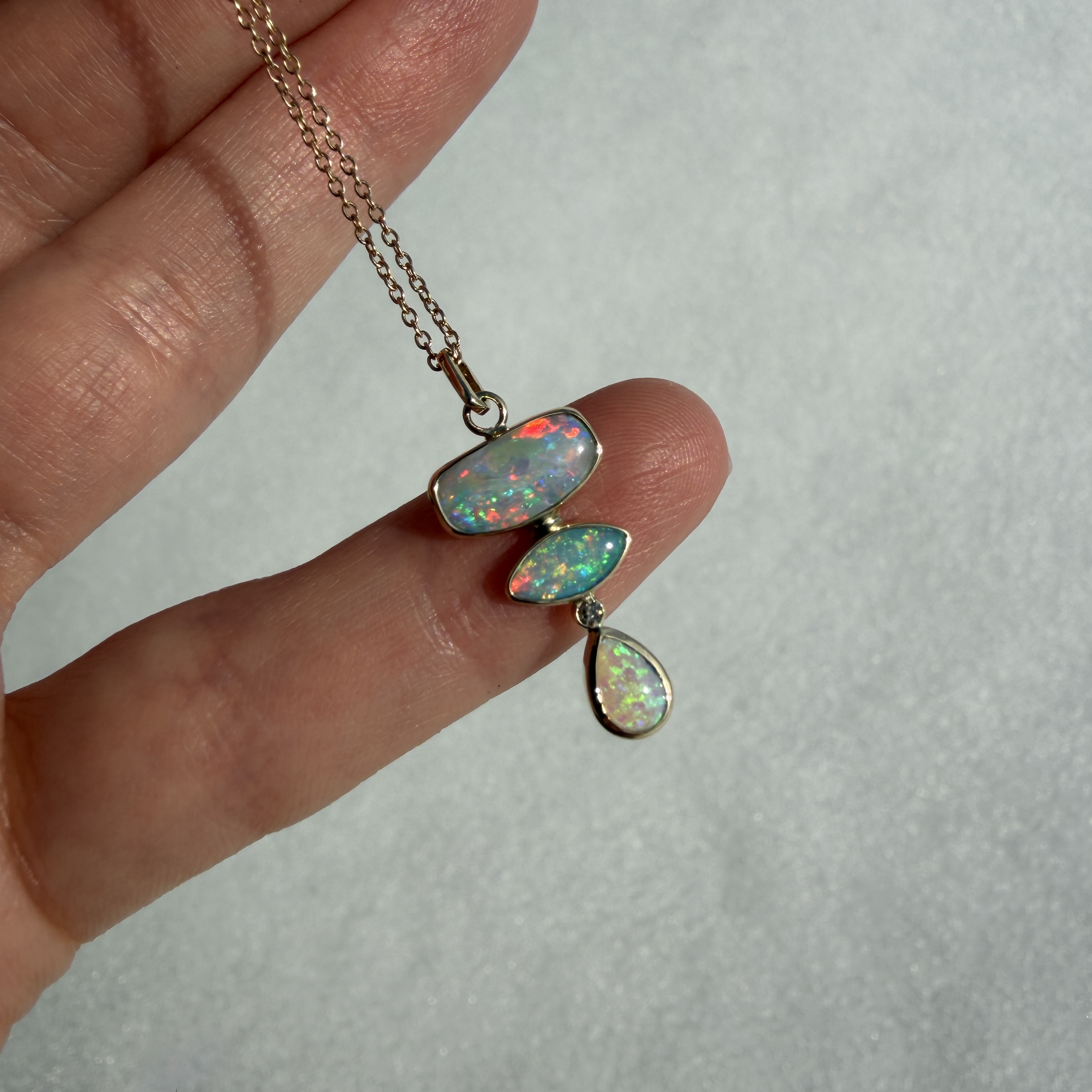 14K Yellow gold pendant with Australian Crystal Opals and Champagne Diamond - Image 13