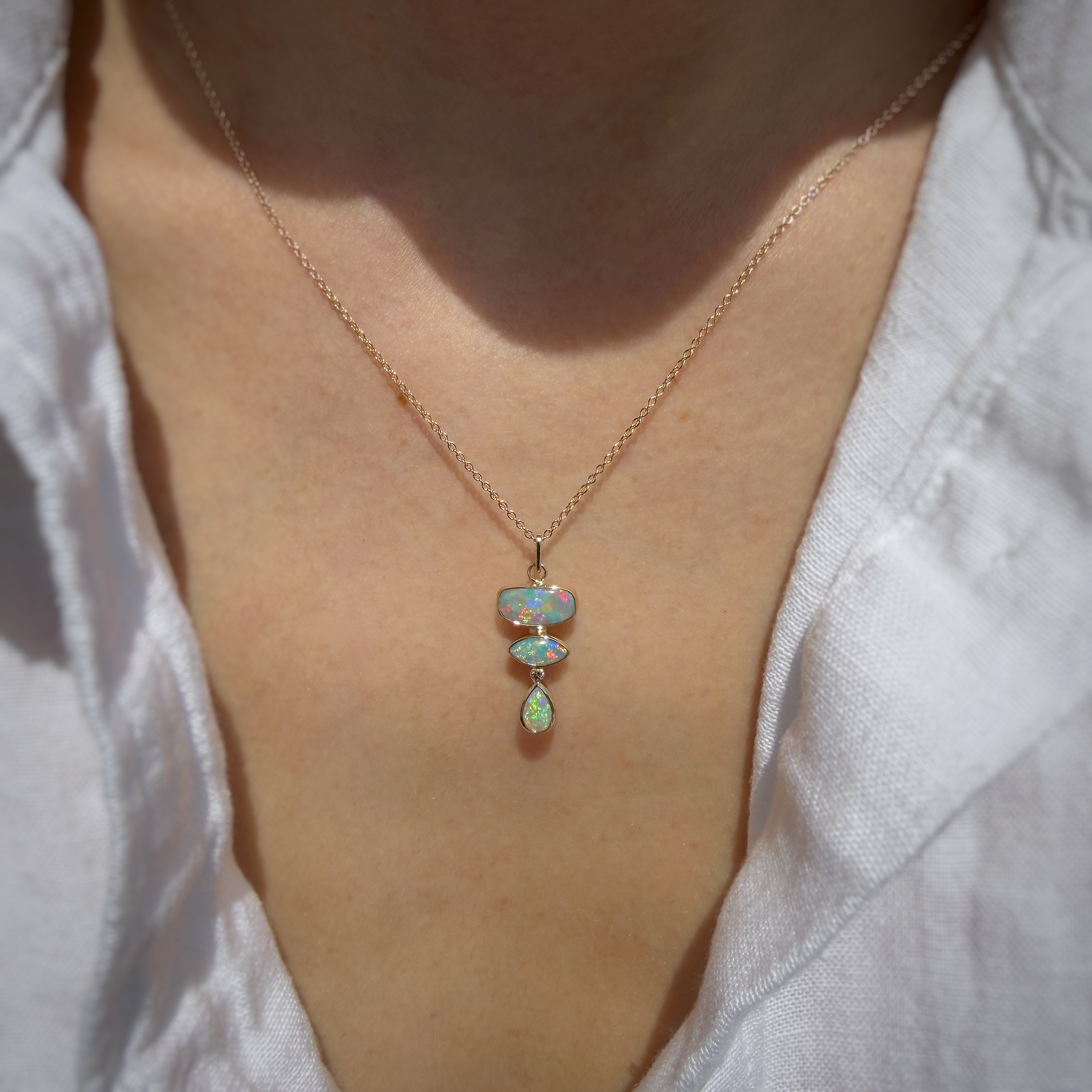 14K Yellow gold pendant with Australian Crystal Opals and Champagne Diamond - Image 14